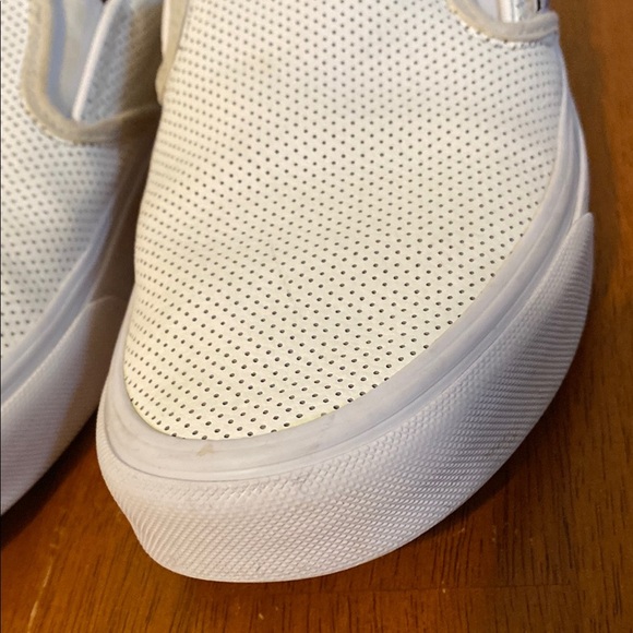 Vans Unisex Leather Like White Perforated Slip On Shoes Sneakers Skater - Picture 5 of 13